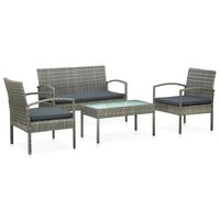 vidaXL 4 Piece Patio Lounge Set with Cushions Poly Rattan Gray