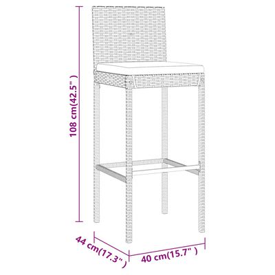 vidaXL 7 Piece Patio Bar Set with Cushions Gray Poly Rattan