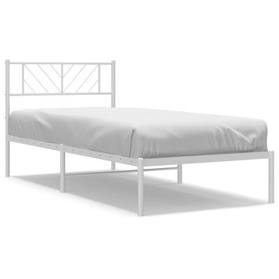 vidaXL Metal Bed Frame without Mattress with Headboard White 39.4"x74.8"