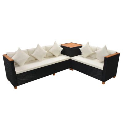 vidaXL 7 Piece Patio Lounge Set with Cushions Poly Rattan Black