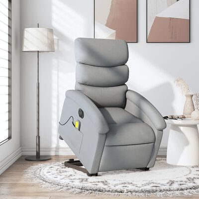 vidaXL Electric Stand up Massage Recliner Chair Light Gray Fabric