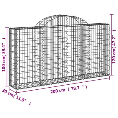 vidaXL Arched Gabion Baskets 10 pcs 78.7"x11.8"x39.4"/47.2" Galvanized Iron