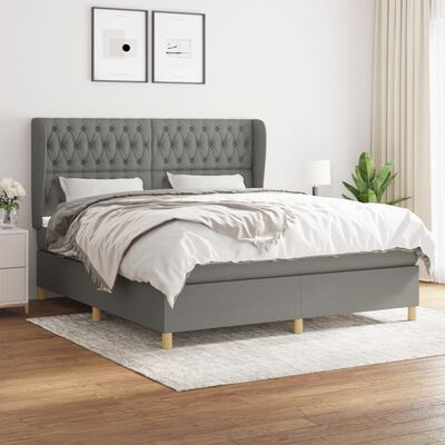 vidaXL Box Spring Bed with Mattress Dark Gray King Fabric