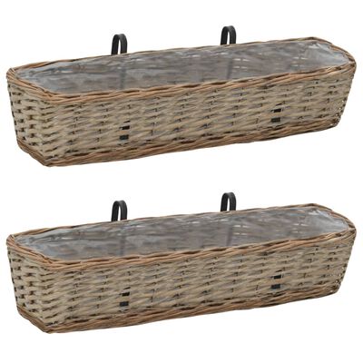 vidaXL Balcony Planter 2 pcs Wicker with PE Lining 31.5"