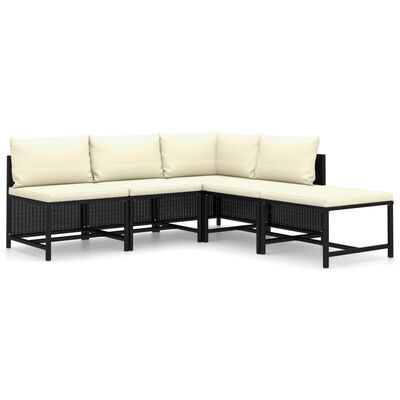 vidaXL 5 Piece Patio Lounge Set with Cushions Poly Rattan Black