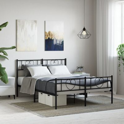 vidaXL Metal Bed Frame without Mattress with Footboard Black 53.1"x74.8"