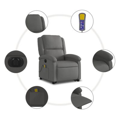 vidaXL Electric Stand up Massage Recliner Chair Gray Real Leather