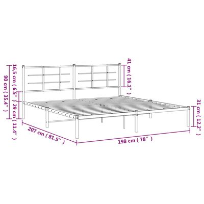 vidaXL Metal Bed Frame without Mattress with Headboard White 76"x79.9"