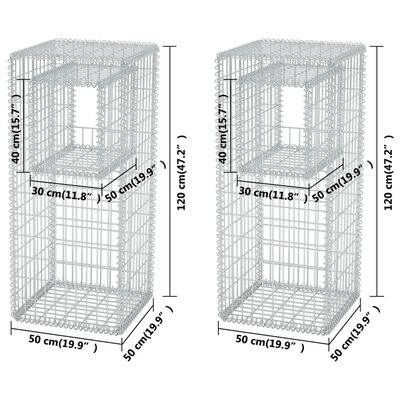 vidaXL Gabion Basket Posts/Planters 2 pcs Steel 19.7"x19.7"x47.2"