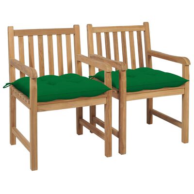 vidaXL Patio Chairs 2 pcs with Green Cushions Solid Teak Wood