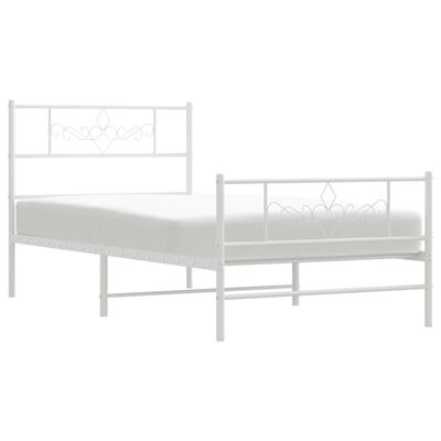 vidaXL Metal Bed Frame without Mattress with Footboard White 39.4"x74.8"