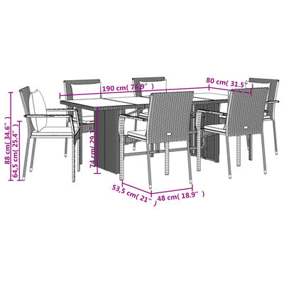 vidaXL 7 Piece Patio Dining Set with Cushions Gray Poly Rattan