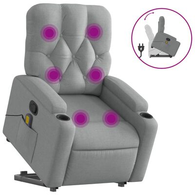 vidaXL Stand up Massage Recliner Chair Light Gray Fabric