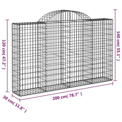 vidaXL Arched Gabion Baskets 2 pcs 78.7"x11.8"x47.2"/55.1" Galvanized Iron