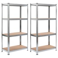 vidaXL 4-Layer Shelves 2 pcs Silver Steel&Engineered Wood