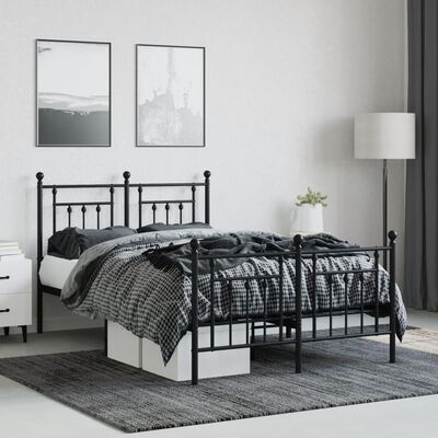 vidaXL Metal Bed Frame without Mattress with Footboard Black 53.1"x74.8"