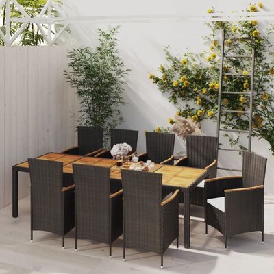 vidaXL 9 Piece Patio Dining Set with Cushions Poly Rattan Black