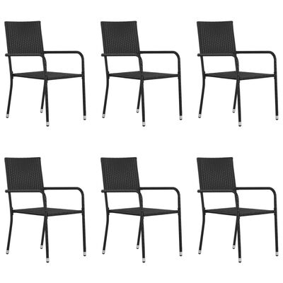 vidaXL Patio Dining Chairs 6 pcs Stackable Black Poly Rattan