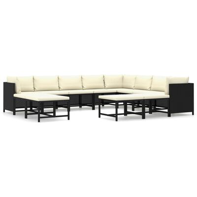 vidaXL 12 Piece Patio Lounge Set with Cushions Poly Rattan Black