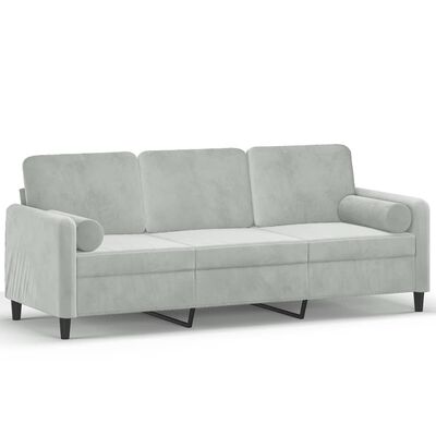 vidaXL 3-Seater Sofa with Throw Pillows Light Gray 70.9" Velvet