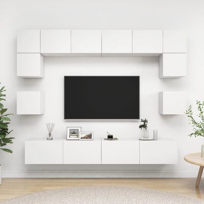 vidaXL 8 Piece TV Stand Set White Engineered Wood