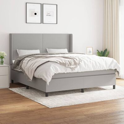 vidaXL Box Spring Bed with Mattress Light Gray Queen Fabric