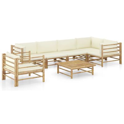 vidaXL 7 Piece Patio Lounge Set with Cream White Cushions Bamboo