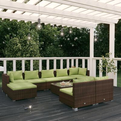 vidaXL 10 Piece Patio Lounge Set with Cushions Brown Poly Rattan