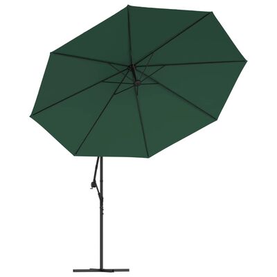 vidaXL Cantilever Umbrella with LED Lights and Metal Pole 137.8" Green