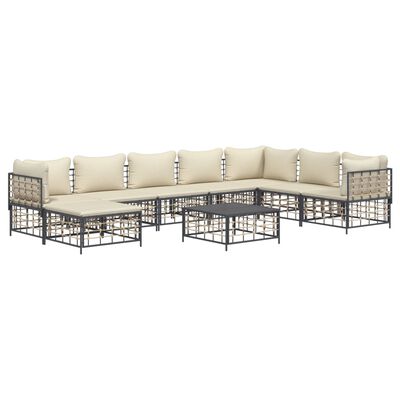 vidaXL 9 Piece Patio Lounge Set with Cushions Anthracite Poly Rattan