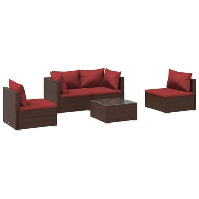 vidaXL 5 Piece Patio Lounge Set with Cushions Poly Rattan Brown