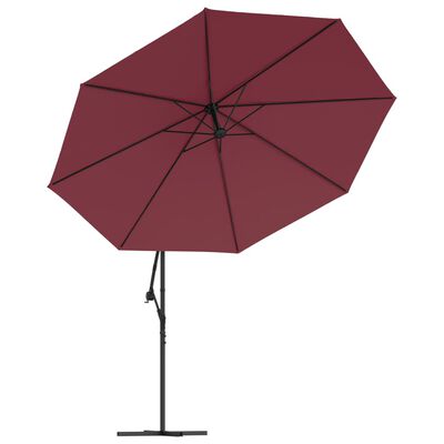 vidaXL Cantilever Garden Parasol with LED Lights Bordeaux Red 137.8"