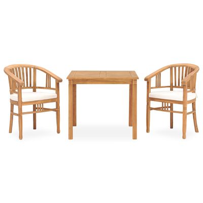 vidaXL 3 Piece Patio Dining Set with Cushions Solid Teak Wood