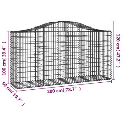 vidaXL Arched Gabion Baskets 2 pcs 78.7"x19.7"x39.4"/47.2" Galvanized Iron