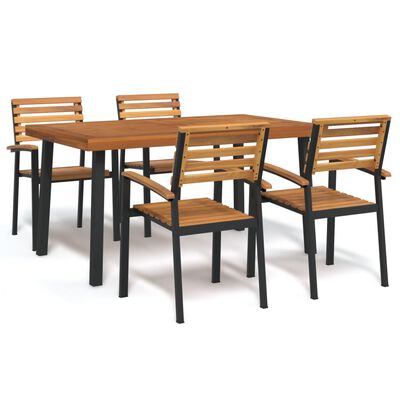 vidaXL 5 Piece Patio Dining Set Solid Wood Acacia and Metal