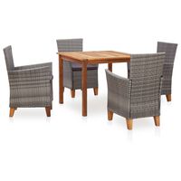 vidaXL 5 Piece Dining Set Poly Rattan and Solid Acacia Wood Gray