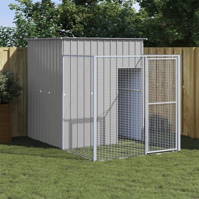 vidaXL Dog House with Run Light Gray 65"x98.8"x71.3" Galvanized Steel