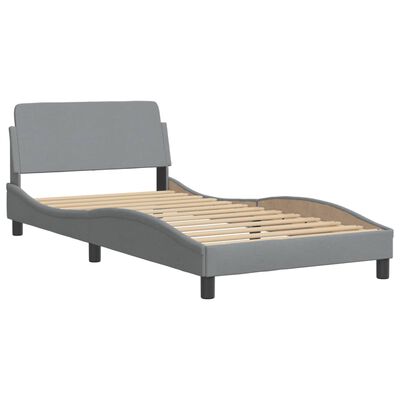 vidaXL Bed Frame with LED without Mattress Light Gray 39.4"x74.8" Fabric