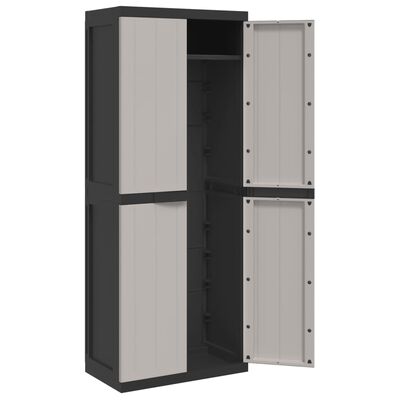 vidaXL Outdoor Storage Cabinet Gray and Black 25.6"x14.6"x65" PP