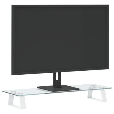 vidaXL Monitor Stand White 23.6"x7.9"x3.1" Tempered Glass and Metal