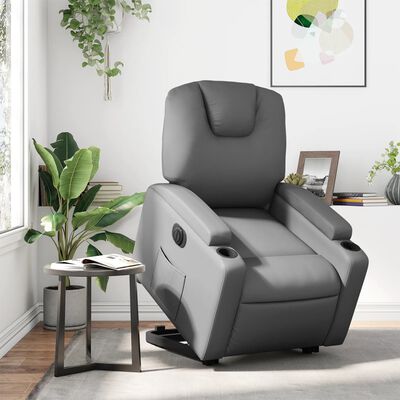 vidaXL Electric Stand up Recliner Chair Gray Faux Leather