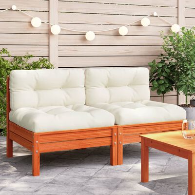 vidaXL Patio Sofa Armless with Cushions 2 pcs Wax Brown Solid Wood Pine