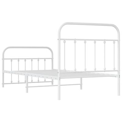 vidaXL Metal Bed Frame without Mattress with Footboard White 39.4"x74.8"