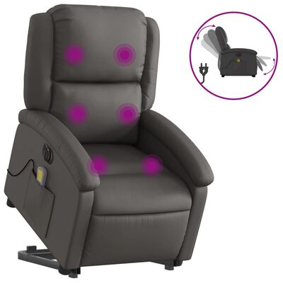 vidaXL Electric Stand up Massage Recliner Chair Gray Real Leather