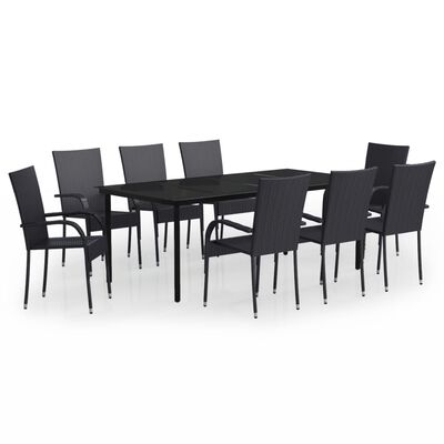 vidaXL 9 Piece Patio Dining Set Black