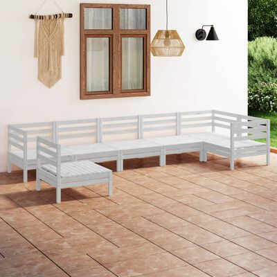 vidaXL 7 Piece Patio Lounge Set Solid Pinewood White