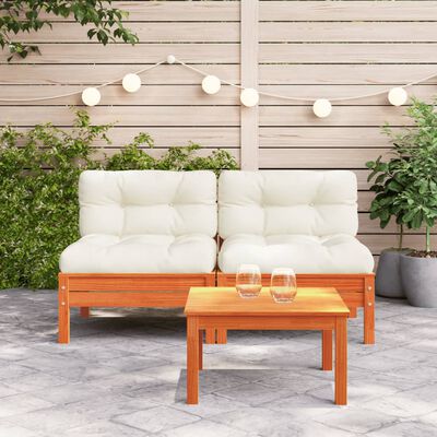 vidaXL Patio Sofa Armless with Cushions 2 pcs Wax Brown Solid Wood Pine