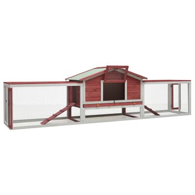 vidaXL Rabbit Hutch Red 122"x27.6"x34.3" Solid Pine & Fir Wood