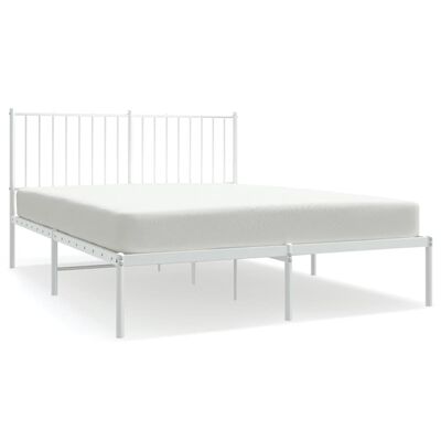 vidaXL Metal Bed Frame with Headboard White 53.9"x74.8" Full