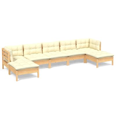 vidaXL 7 Piece Patio Lounge Set with Cream Cushions Pinewood